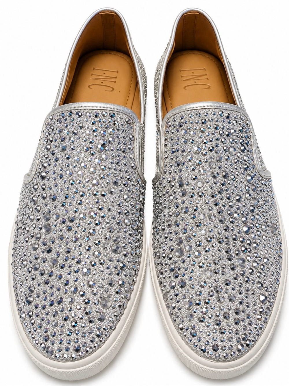 INC International Concepts Silver Crystal-Studded Slip-On Loafers